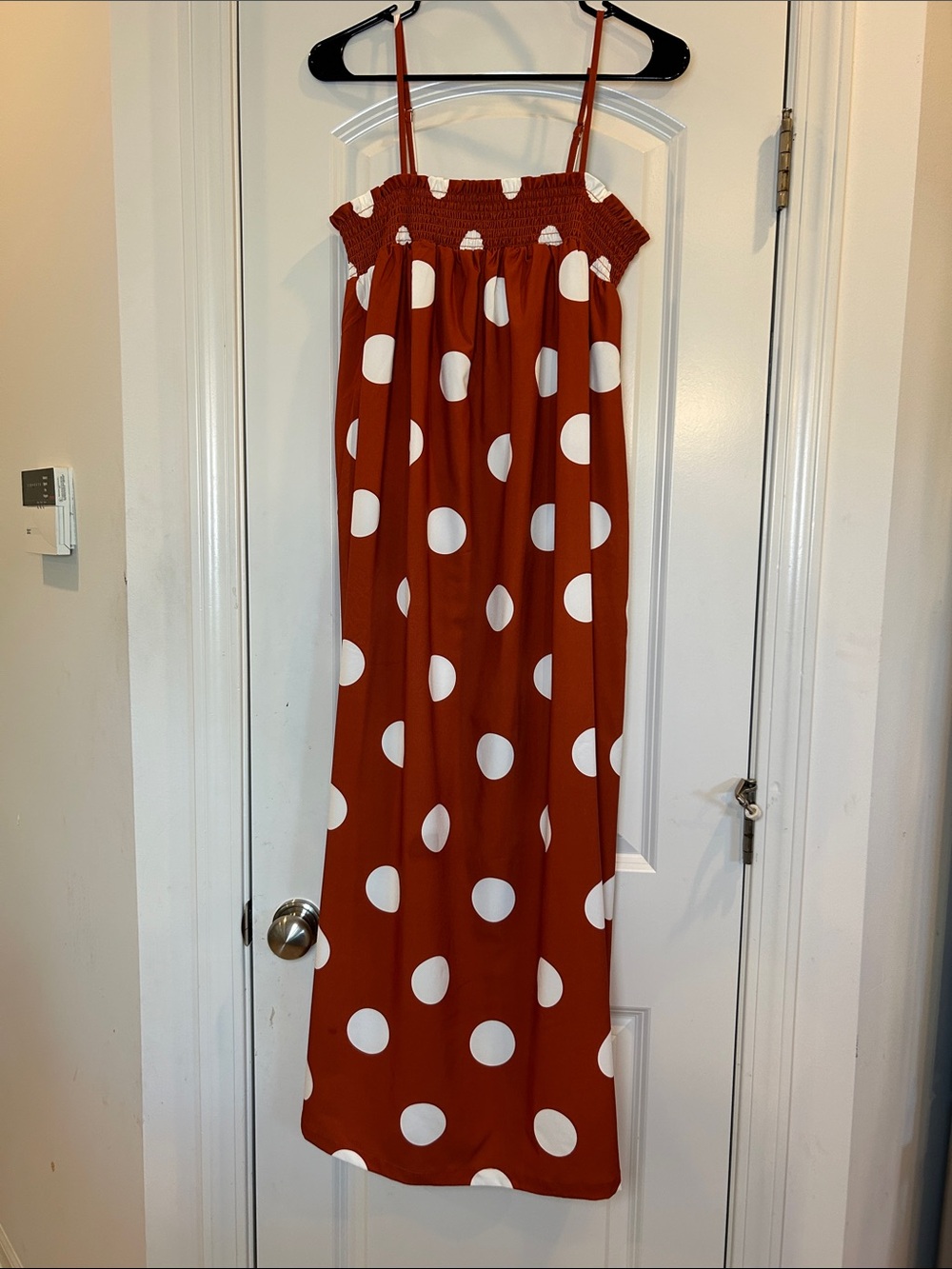 Rust Polka Dot Maxi Dress with White Spots